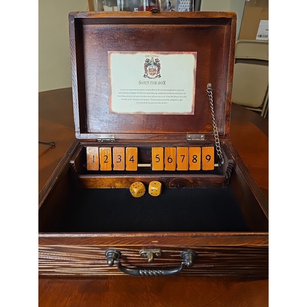 Traditional‎ Wooden Shut The Box English Pub Game of Dice and Numbered Tiles